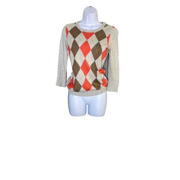 Banana Republic‎ Womens Argyle Sweater Angora Blend Orange Grey Pullover Size XS - Picture 1 of 9
